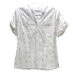 Sag Habor White Star Button Down Short Sleeve Top Size Medium